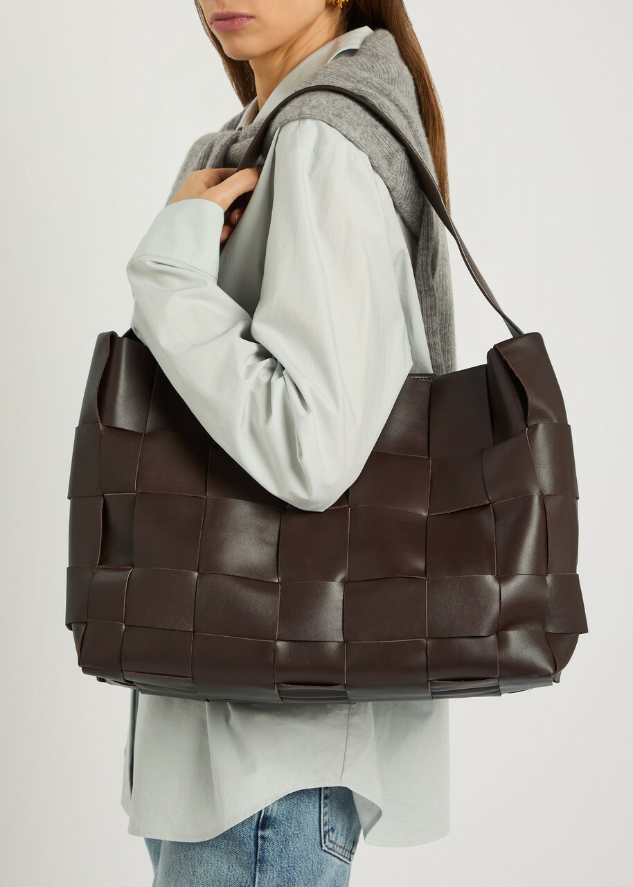 ST. Agni Woven Large Leather Tote - Chocolate - One Size
