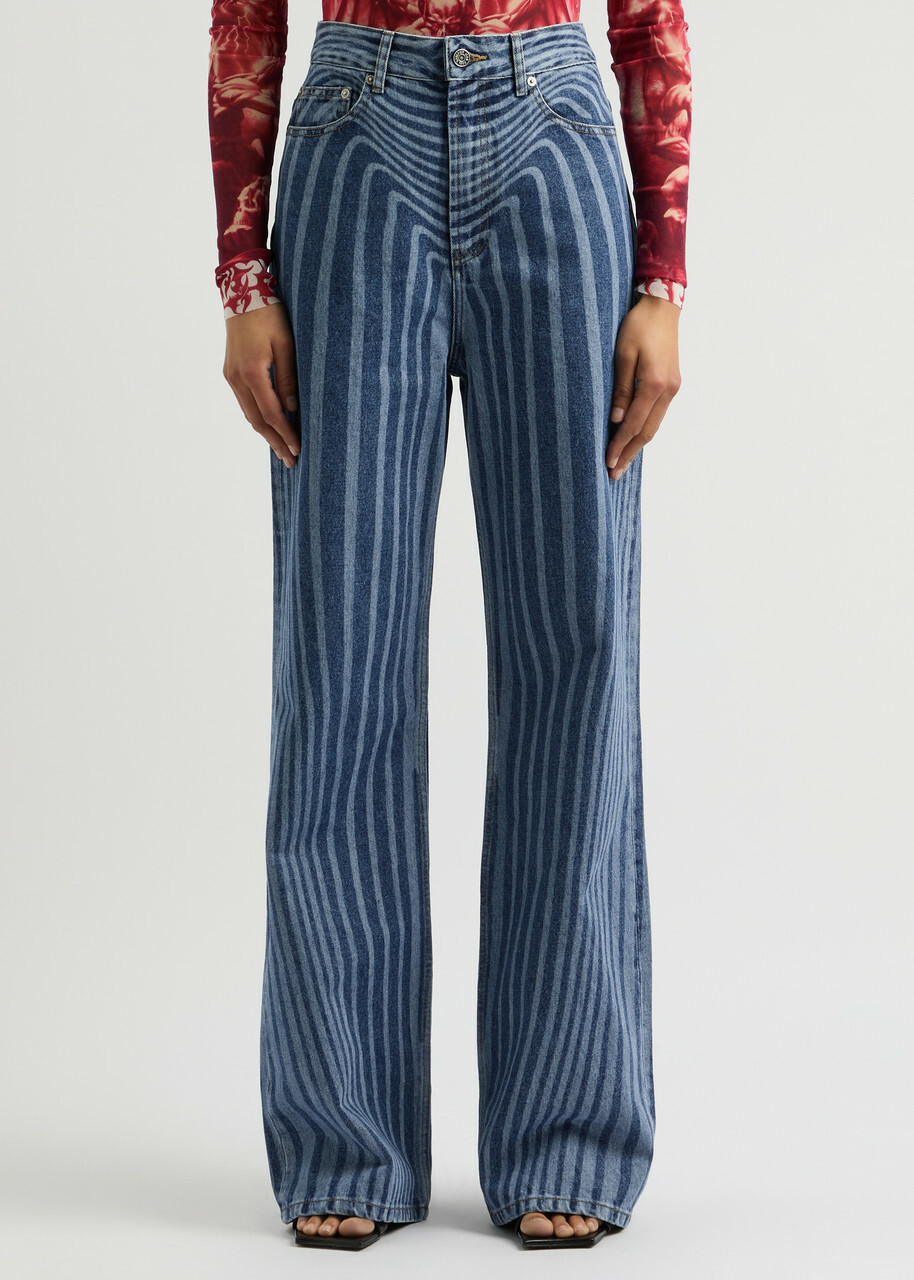 Jean Paul Gaultier Body Morphing Printed Wide-leg Jeans Blue