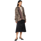 OPEN YY Brown Checkered Crinkle Ruffle Shirt