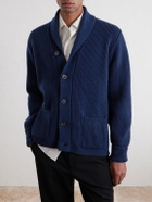 William Lockie - Duncan Shawl-Collar Ribbed Merino Wool and Cashmere-Blend Cardigan - Blue