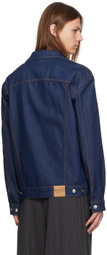 Maison Kitsuné Navy Embroidered Logo Denim Jacket