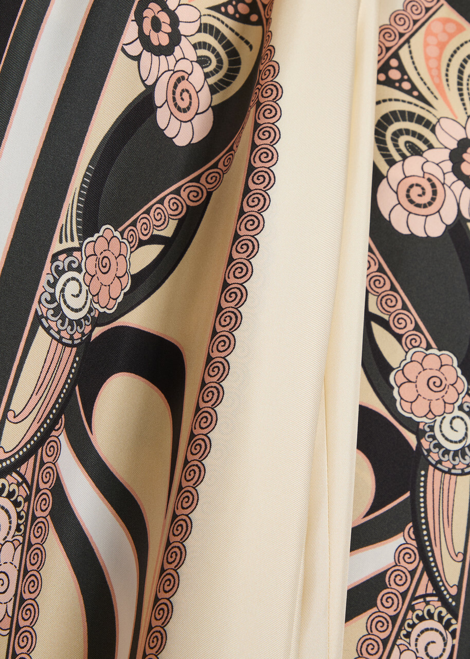 LA Double J Printed Wide-leg Silk Trousers Cream