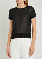 Vince Double-layered Fine-knit Cotton-blend T-shirt Black And White