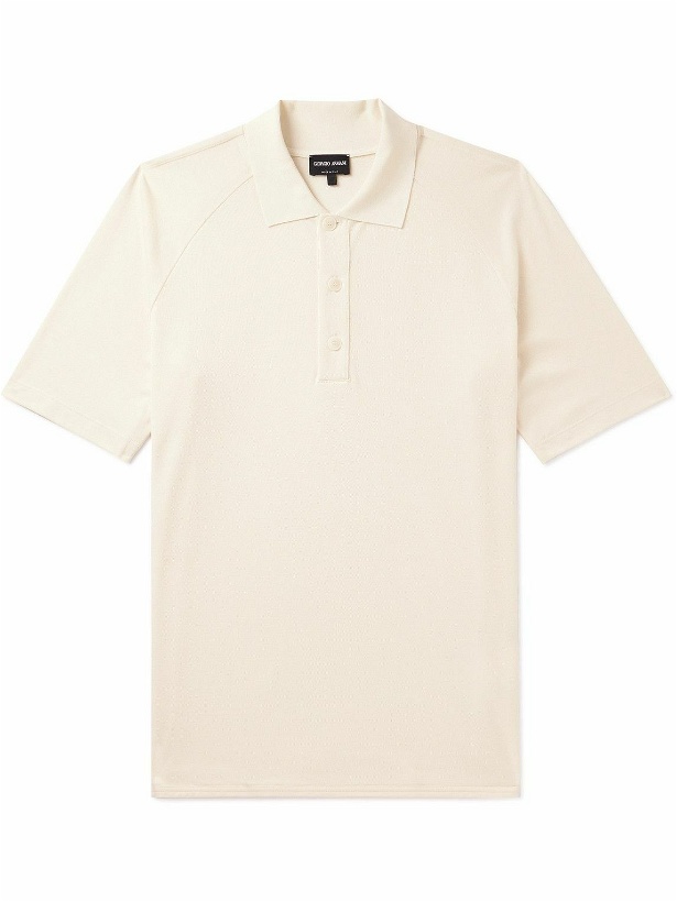 Photo: Giorgio Armani - Cotton and Cashmere-Blend Piqué Polo Shirt - Neutrals