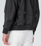 Brioni Shearling-trimmed leather bomber jacket