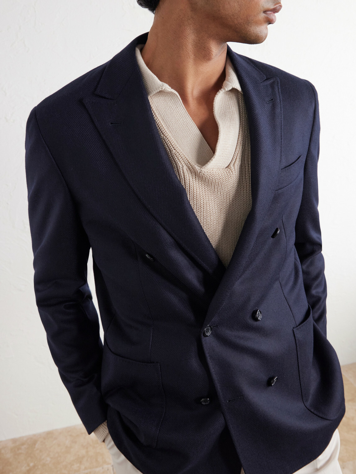 Canali - Kei Double-Breasted Wool and Silk-Blend Blazer - Blue