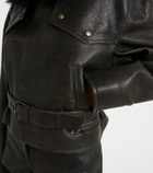 Alex Perry Shearling-trimmed cropped leather biker jacket