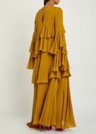 LA Double J Naiad Ruffled Embellished Silk-georgette Maxi Dress Yellow