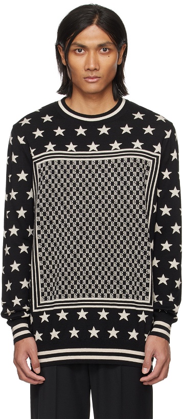 Photo: Balmain Black & Beige Mini Monogram Stars Sweater