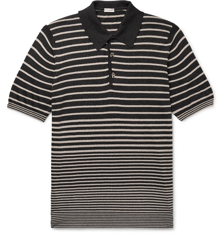Photo: Caruso - Striped Silk and Cotton-Blend Polo Shirt - Gray