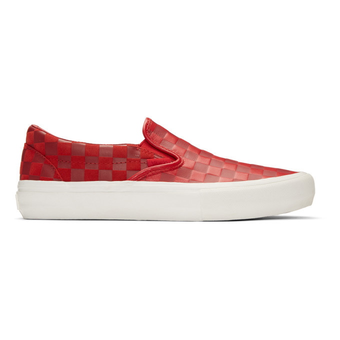 Photo: Vans Red Engineered Garments Edition Embossed Checkerboard Classic Slip-On Sneakers