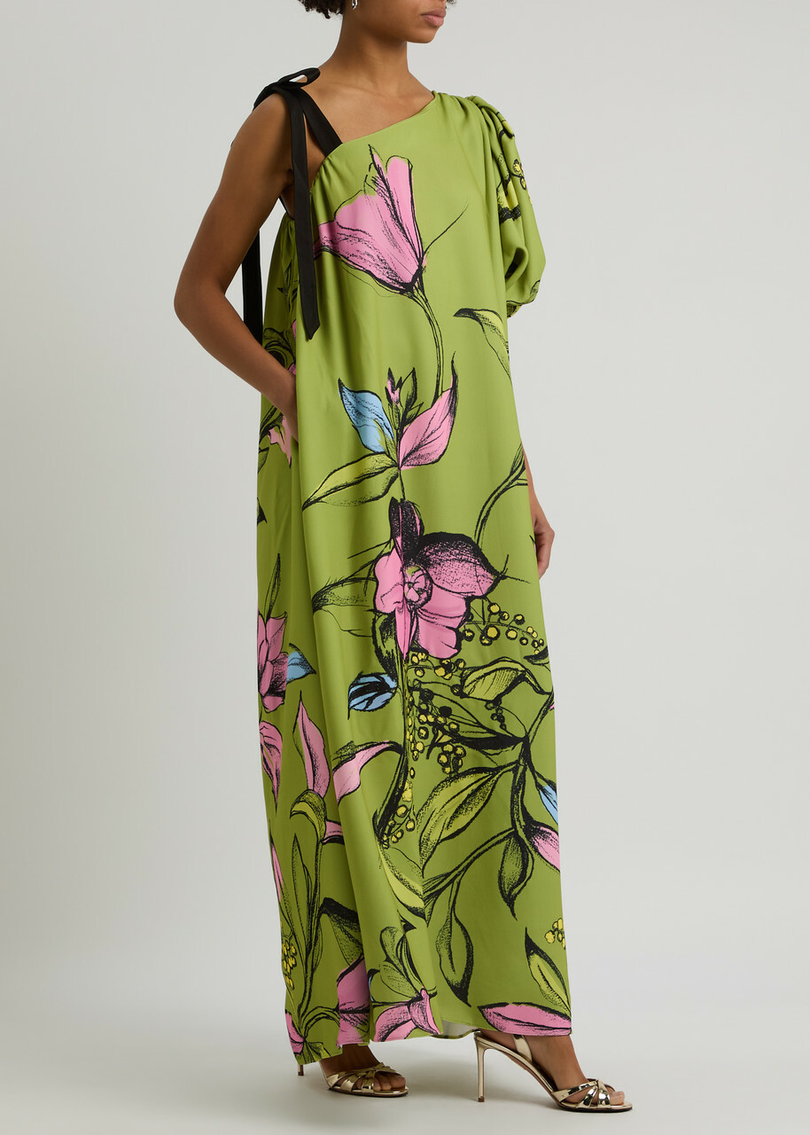 Stine Goya Floral-print Puff-sleeve Maxi Dress Green