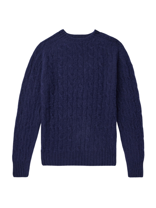 Photo: Drake's - Cable-Knit Brushed Shetland Wool Sweater - Blue