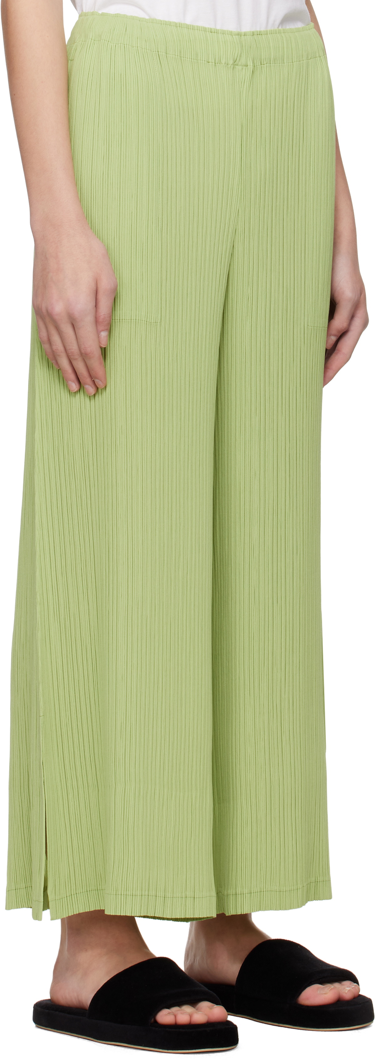 ISSEY MIYAKE Green Hatching Bottoms Trousers