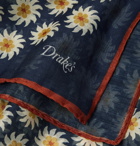 Drake's - Floral-Print Cotton and Silk-Blend Scarf - Blue