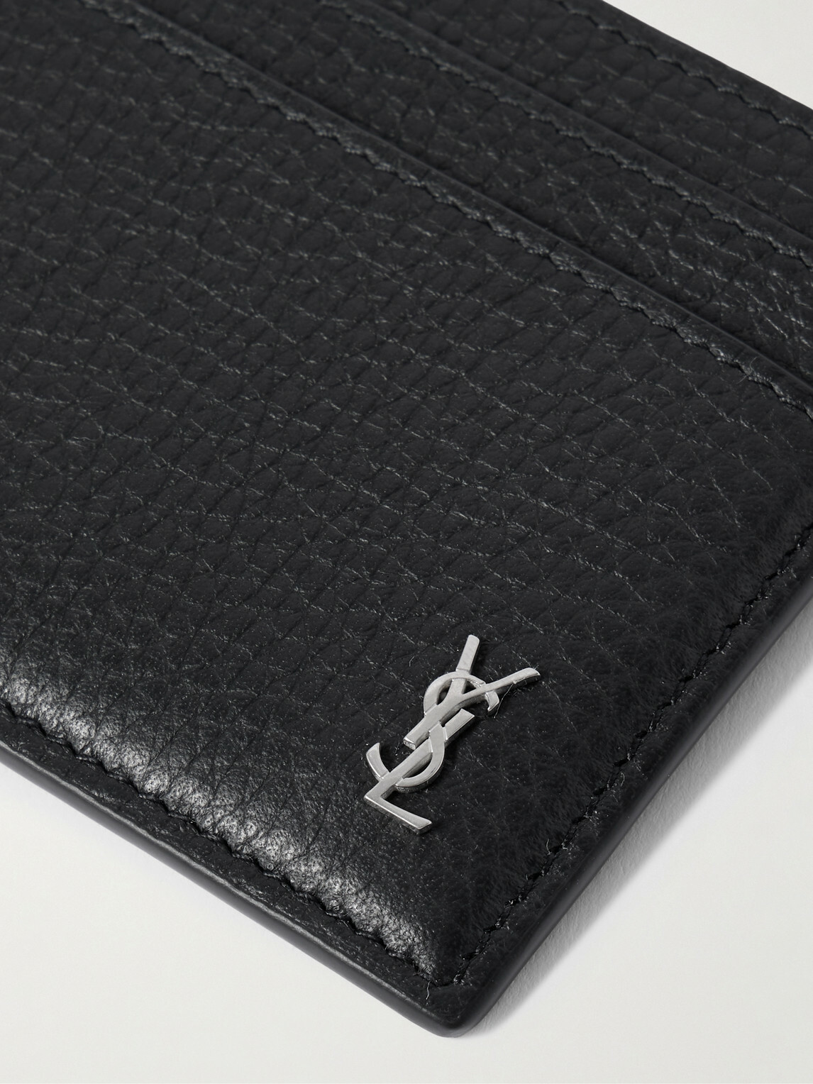 SAINT LAURENT - Tiny Cassandre Logo-Appliquéd Full-Grain Leather Cardholder