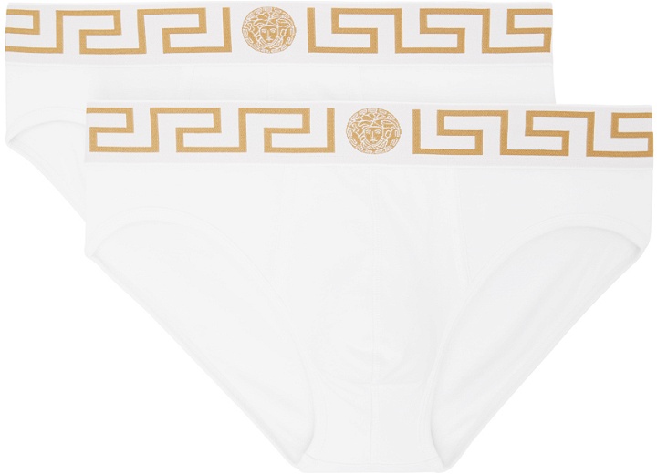 Photo: Versace Underwear Two-Pack White Greca Border Briefs
