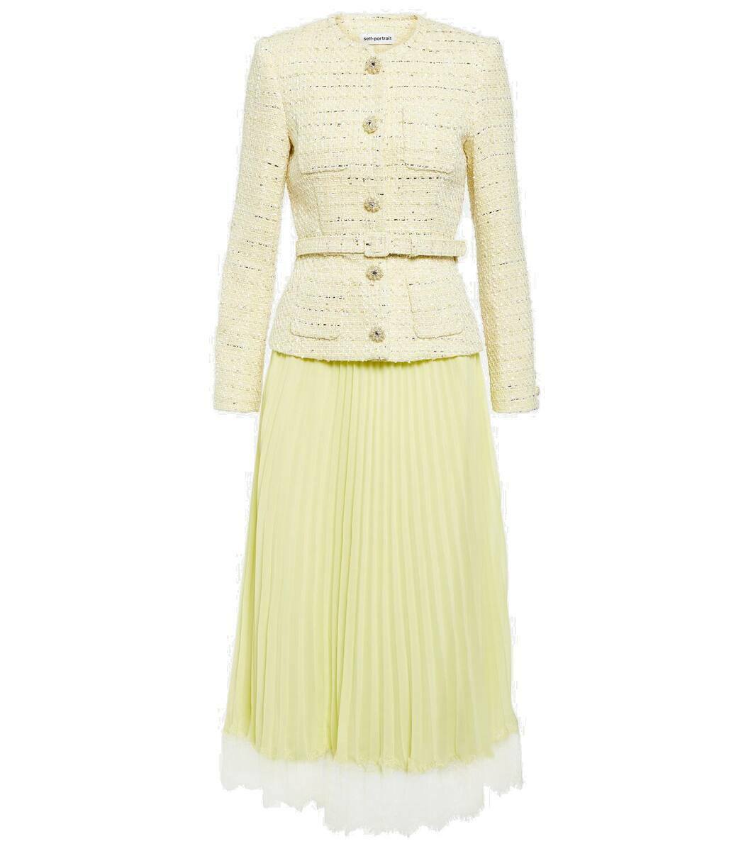 Self-Portrait Bouclé and chiffon midi dress Self-Portrait