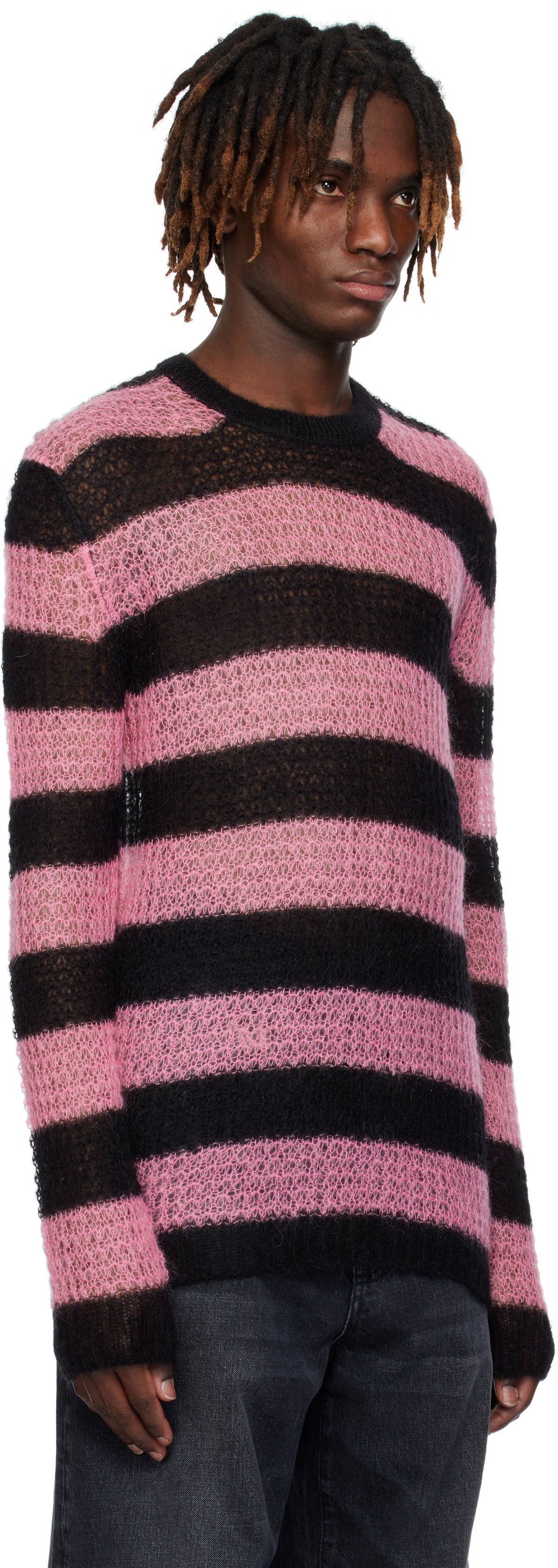 We11done Pink & Black Striped Knit Sweater We11done