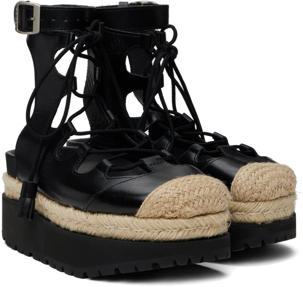 sacai Black Ghillie Heeled Sandals