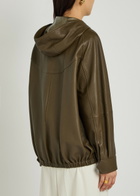 Nour Hammour Hooded Grained Leather Jacket Dark Green