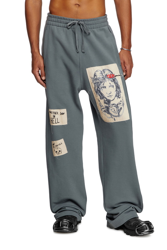 Photo: Diesel Track pants with tattoo patches - Pants - Unisex - Grey
