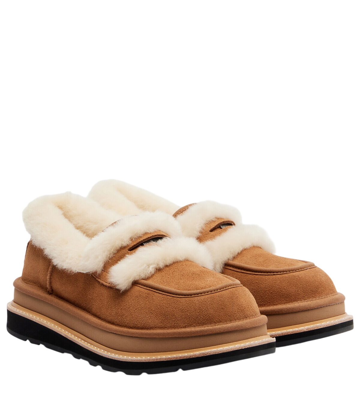 Sacai x UGG suede and shearling penny loafers Sacai