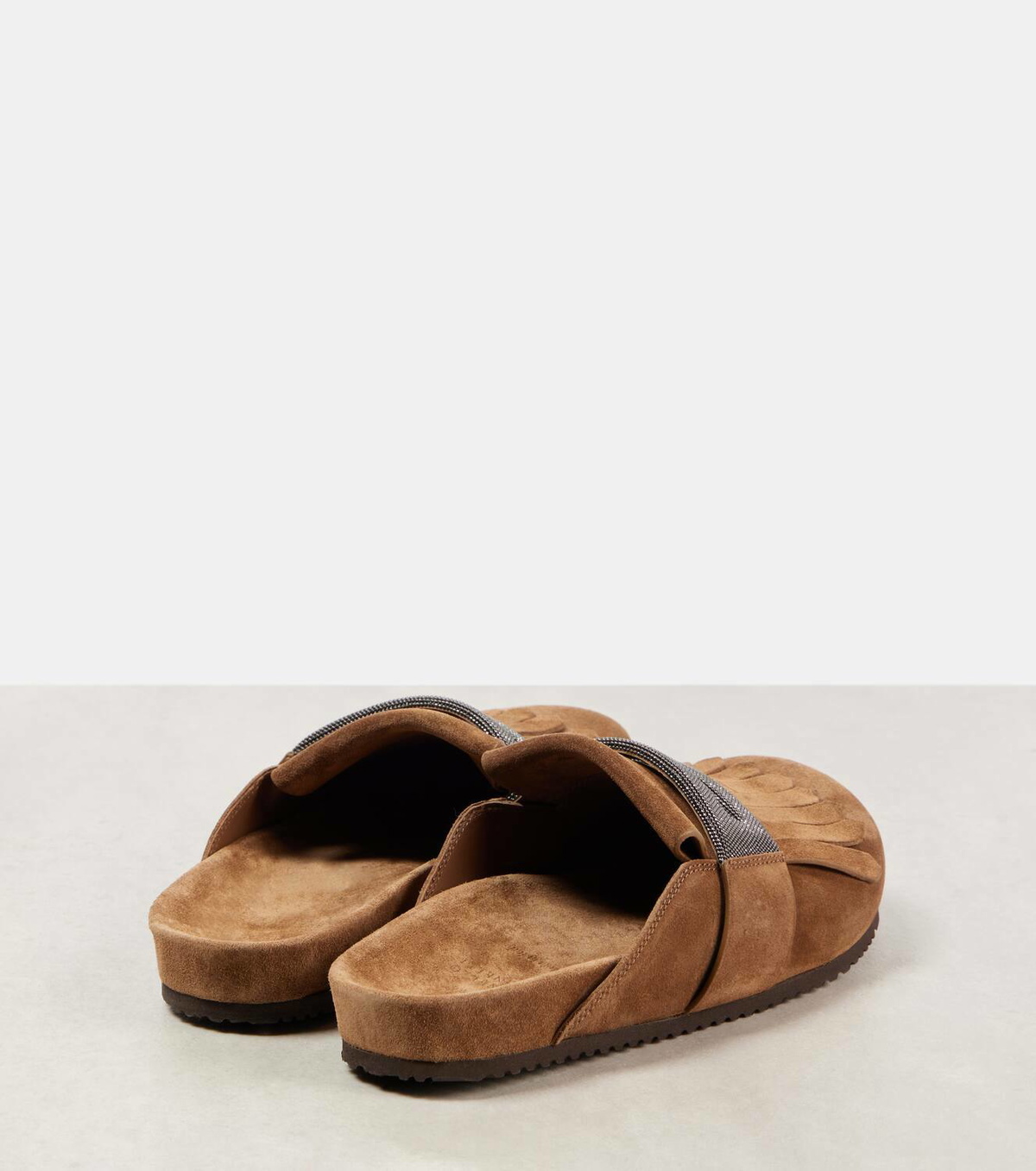 Brunello Cucinelli Fringed suede slippers