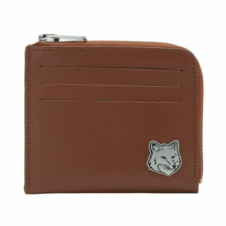 Photo: Maison Kitsuné Men's Fox Head Zipped Card Holder in Dark Brown 