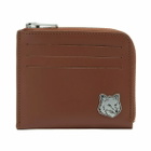 Maison Kitsuné Men's Fox Head Zipped Card Holder in Dark Brown 