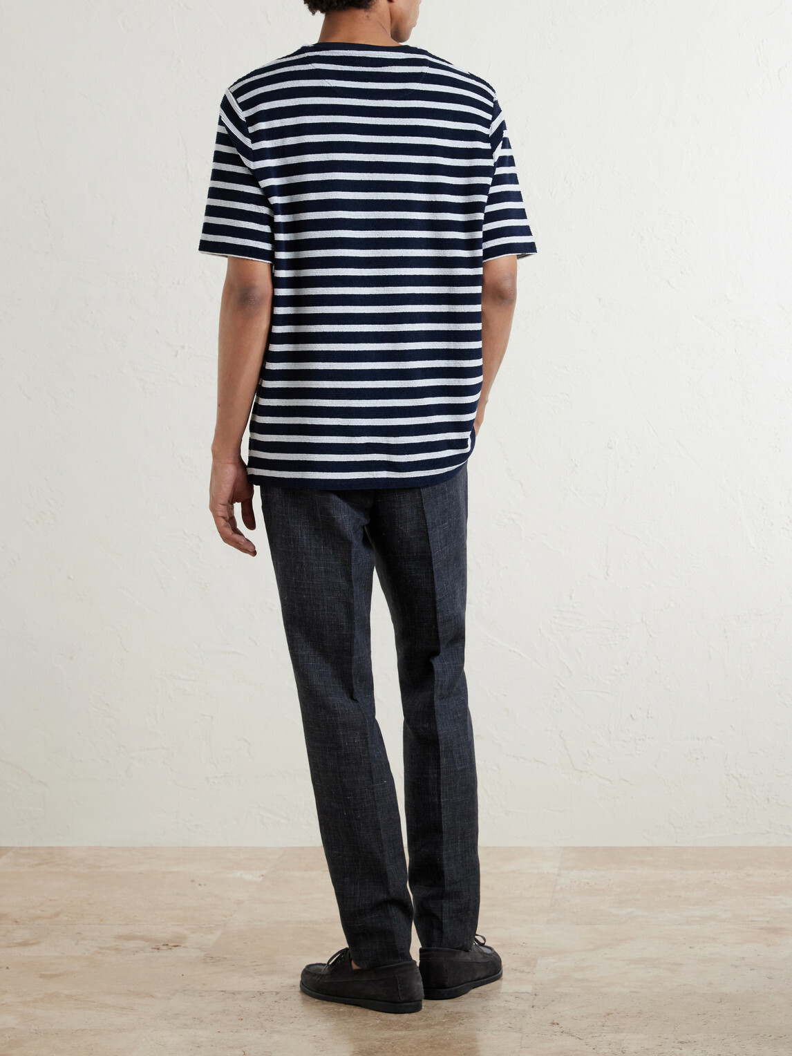 Mr P. - Striped Cotton Terry T-shirt - Blue