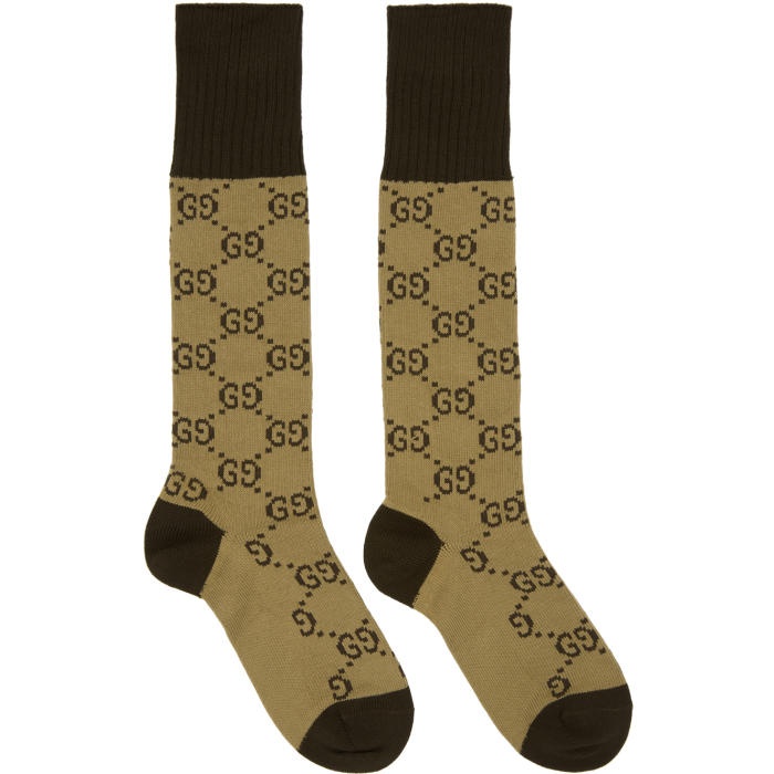 Photo: Gucci Beige and Black Long GG Socks