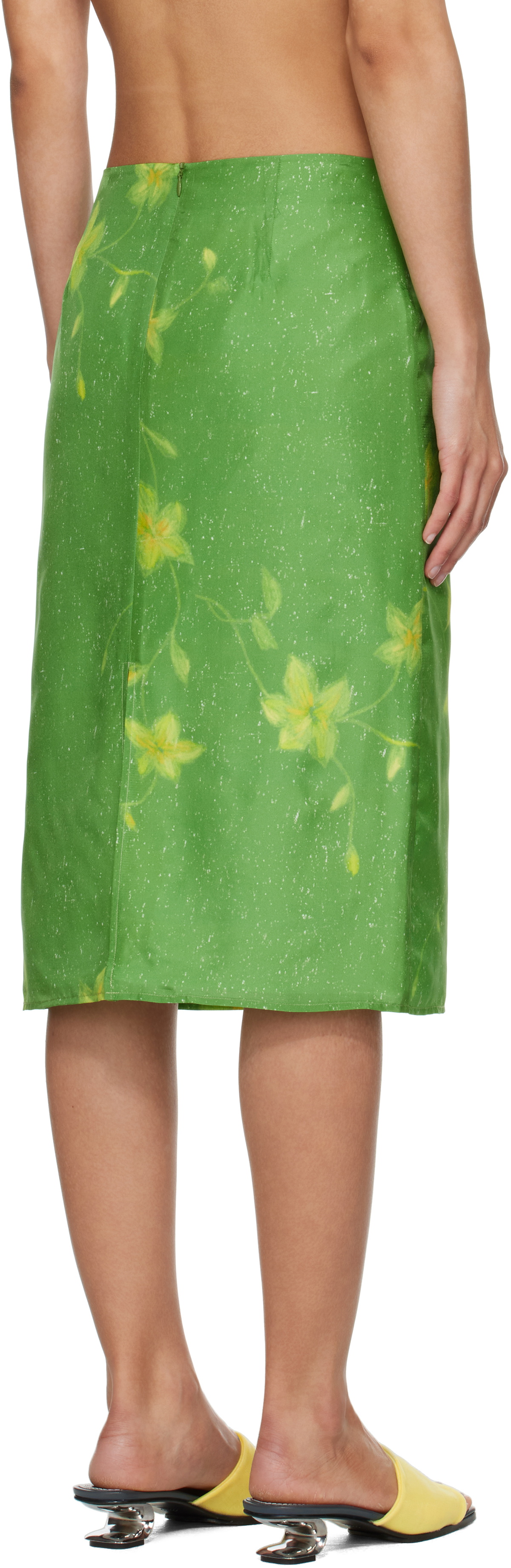 AO Yes Green Layered Print Midi Skirt