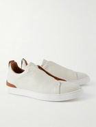 Zegna - Full-Grain Leather Slip-On Sneakers - White