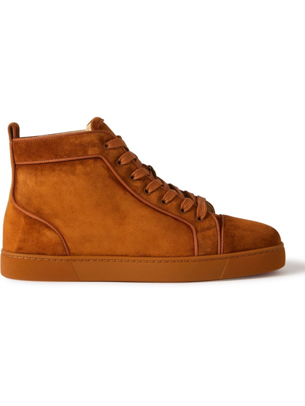 Photo: Christian Louboutin - Louis Orlato Grosgrain-Trimmed Suede High-Top Sneakers - Brown