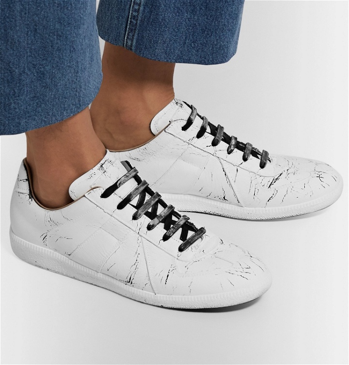 Photo: Maison Margiela - Replica Painted Leather Sneakers - White