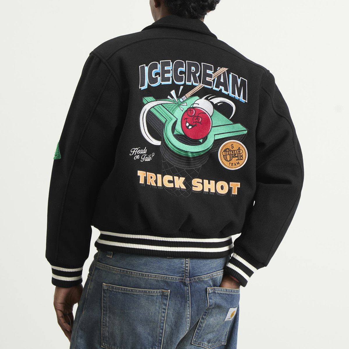 ICECREAM Men's Trick Shot Collared Varsity Jacket in Black