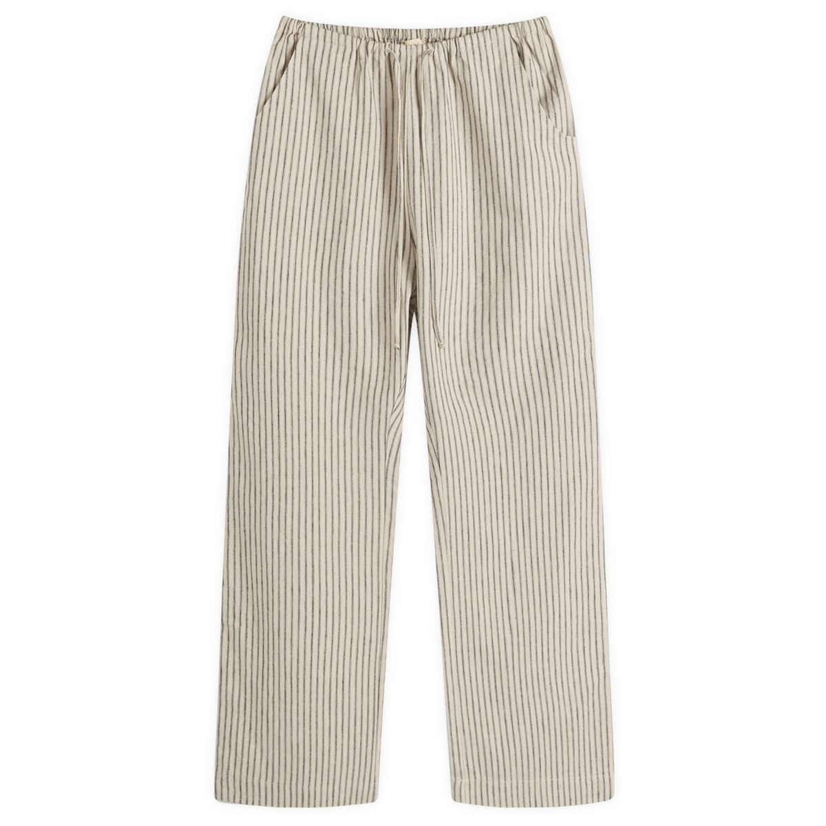 DONNI. Women's Linen Stripe Drawstring Pant in Stone Stripe