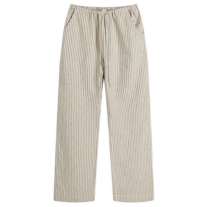 Photo: DONNI. Women's Linen Stripe Drawstring Pant in Stone Stripe