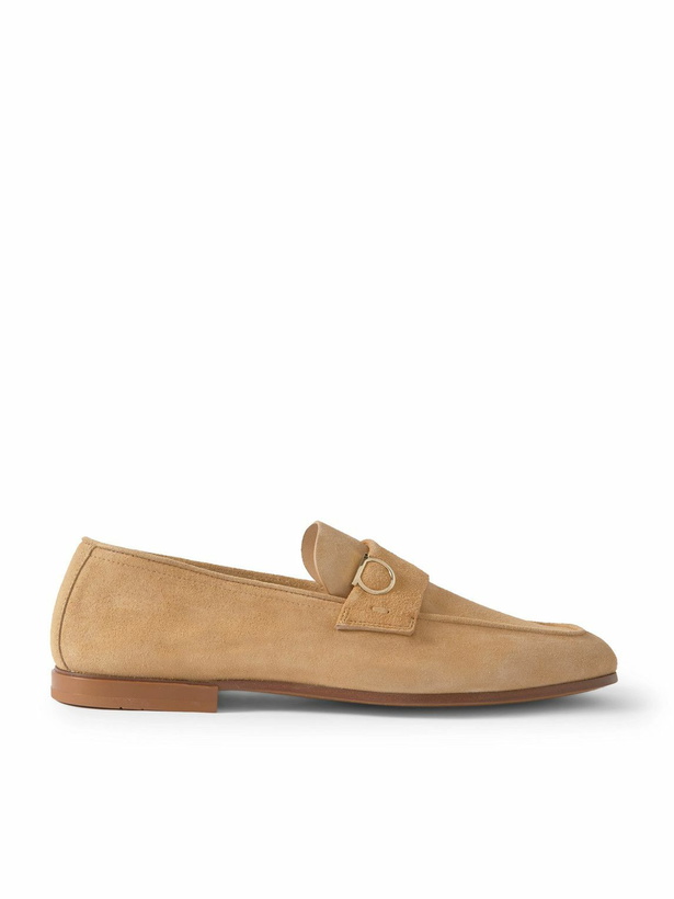 Photo: FERRAGAMO - Embellished Suede Loafers - Brown