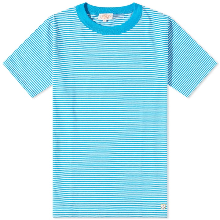 Photo: Armor-Lux Men's 59643 Organic Stripe T-Shirt in Milk/Royal Blue