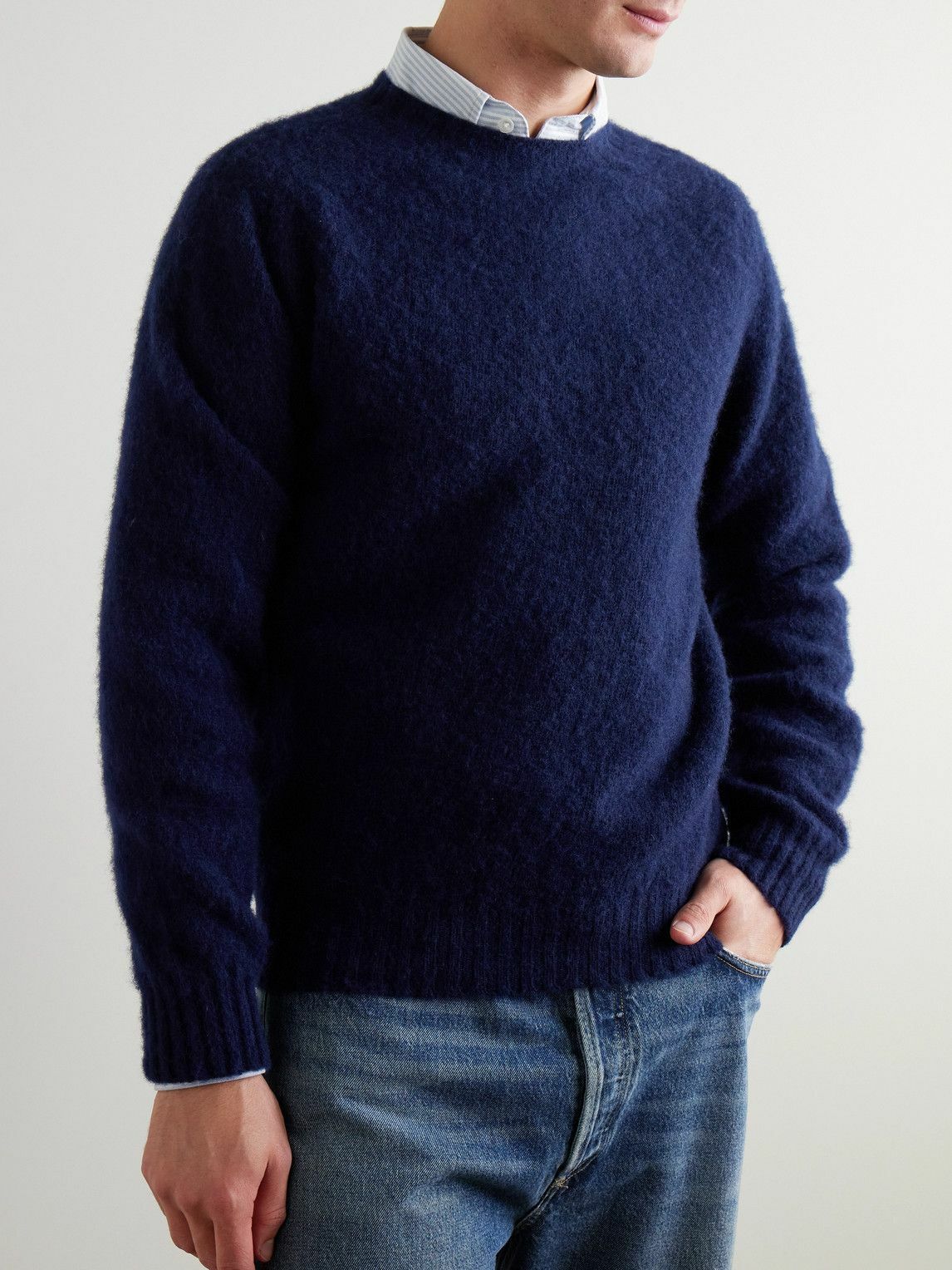 Drake's - Brushed Shetland Wool Sweater - Blue Drake's Drake's - Brushed Shetland Wool Sweater - Blue Drake's