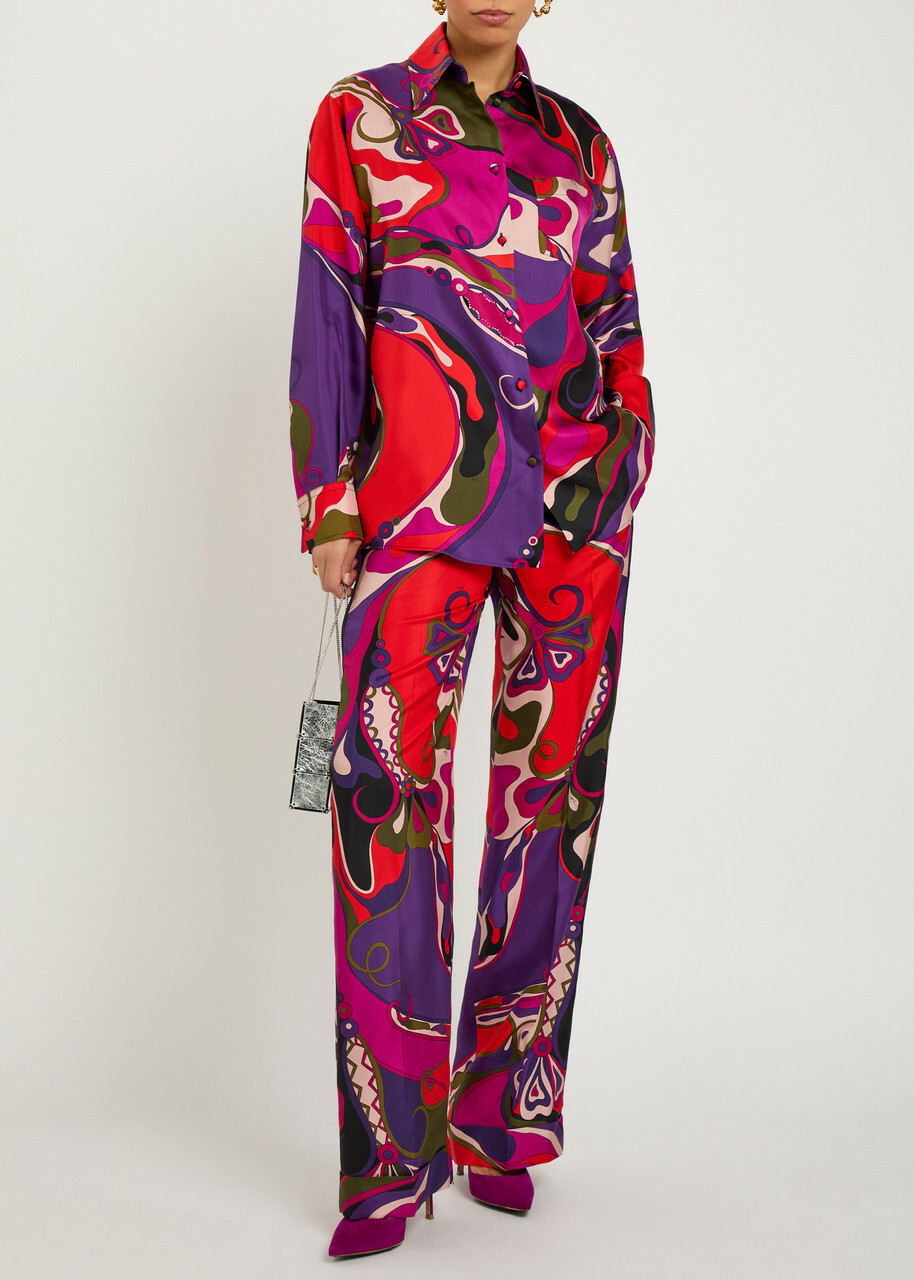Pucci Orchidee Printed Silk Trousers Multicoloured 1