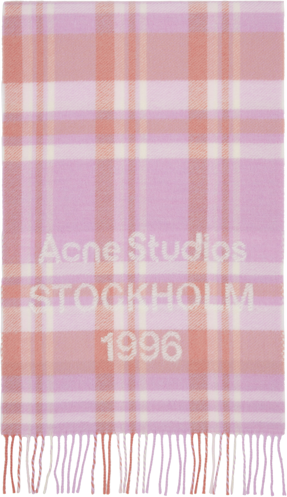 Acne Studios Pink Wide Check Logo Scarf