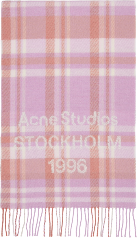 Photo: Acne Studios Pink Wide Check Logo Scarf