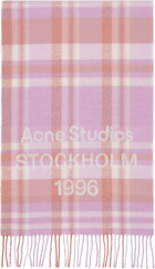 Acne Studios Pink Wide Check Logo Scarf