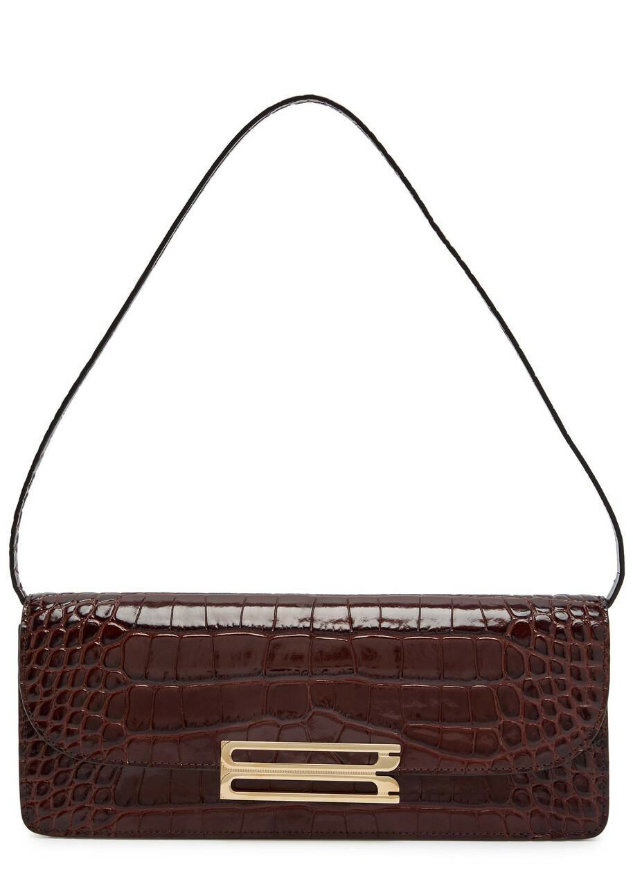 Victoria Beckham Dorian East-west Crocodile-effect Leather Clutch - Dark Brown - One Size