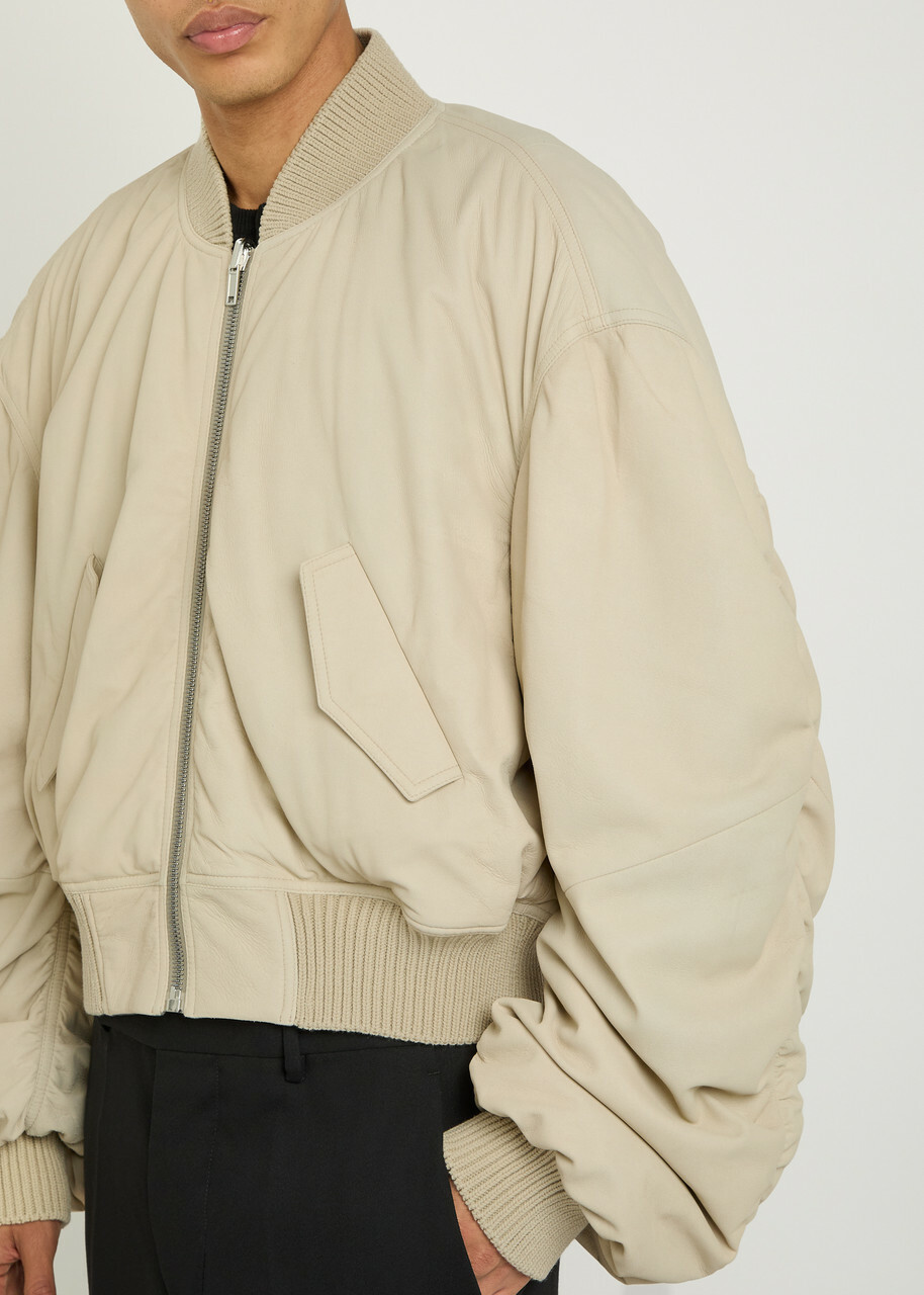 Rick Owens Secchia Reversible Leather Bomber Jacket Sand