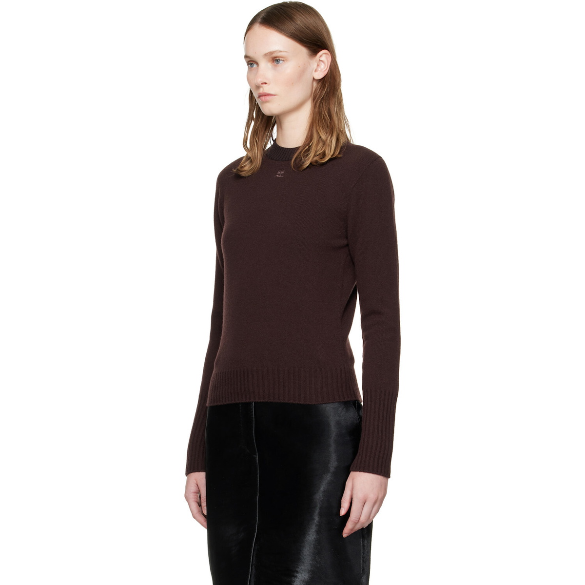 Courrèges Brown Lambswool Fitted Crewneck Sweater
