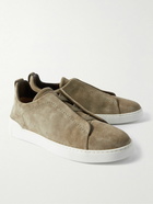 Zegna - Triple Stitch Suede Slip-On Sneakers - Brown